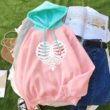 Skeleton Hoodie Love Heart plus Skeleton Pattern Women's Hoodie