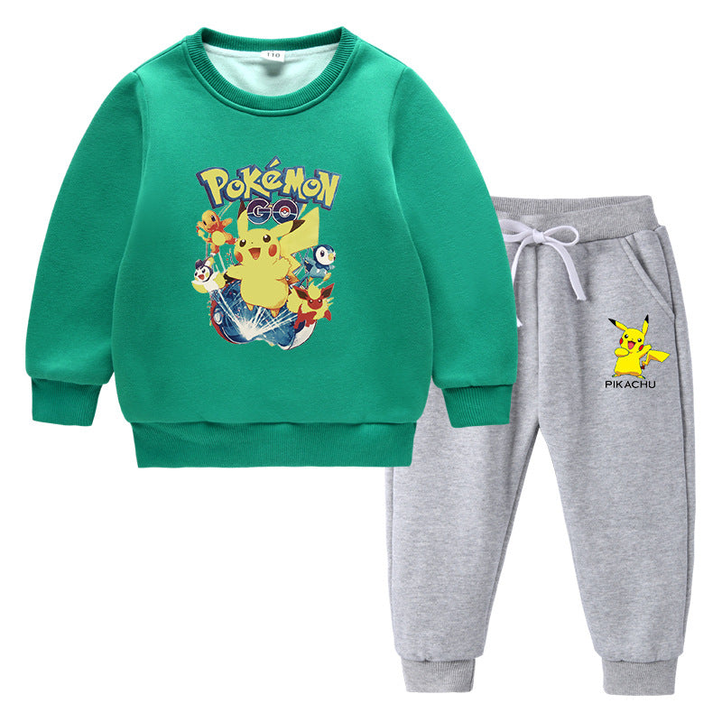 Children Pokemon Pikachu Hoodie & Pant Set Fleece Lined Padded Warm Keeping Sweatshirt Set