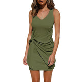 Spring and Summer V-neck Vest Sleeveless Knotted Commuter Dress