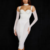 Bella Hadid Dress Stitching Mesh Camisole Dress