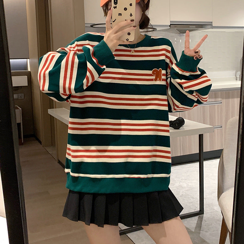 Diana Harvard Sweatshirt Vintage Stripe Sweatshirt Loose