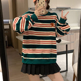 Diana Harvard Sweatshirt Vintage Stripe Sweatshirt Loose