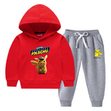 Children Pokemon Pikachu Hoodie & Pant Set Fleece Lined Padded Warm Keeping Winter Clothes Sweatershirt