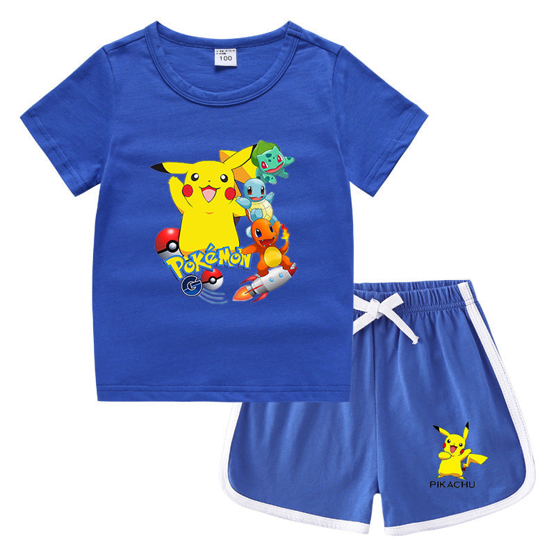 Children Pokemon Pikachu Tshirts & Shorts Casual Sports Sweat-Absorbent Suit Neutral