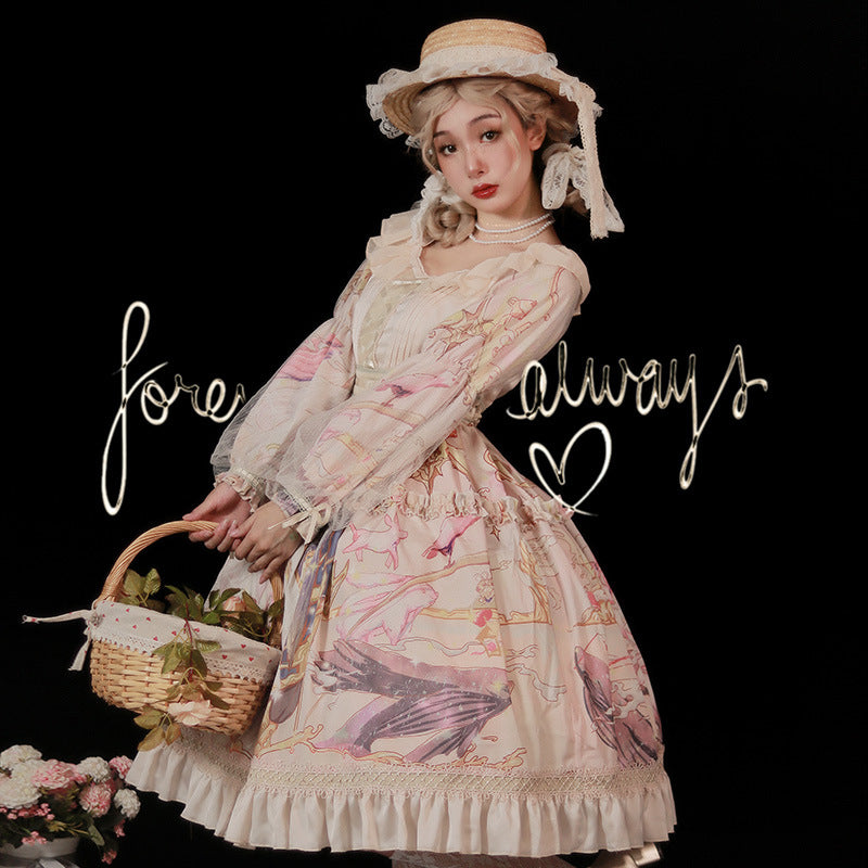 Gothic Lolita Harajuku Style Clothing Lolita Skirt Op Vintage Print Elegant CLA Series Lolita