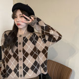 Preppy Aestitic Outfits Plaid Knitted Cardigan Jacket