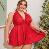Women Plus Size Swimwear One-Pieces Sexy Backless Pure Color Slimming Deep V One-Piece Swimsuit for Women