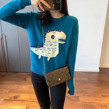 Dinosaur Sweaters round Neck Knitted Sweater