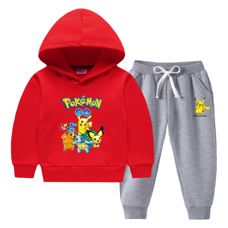 Children Pokemon Pikachu Hoodie & Pant Set Fleece Lined Padded Warm Keeping Winter Clothes Sweatershirt