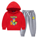 Children Pokemon Pikachu Hoodie & Pant Set Fleece Lined Padded Warm Keeping Winter Clothes Sweatershirt