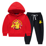 Children Pokemon Pikachu Hoodie & Pant Set Fleece Lined Padded Warm Keeping Winter Clothes Sweatershirt Suit