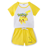Children Pokemon Pikachu Tshirts & Shorts Short-Sleeved T-shirt Shorts Casual Sports Two-Piece Neutral