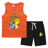 Children Pokemon Pikachu Tshirts & Shorts Summer Vest Middle Pants Sports Casual Thin Sleeveless Two Pieces