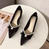 Nude Block Heel Sandals Pearl Bow High Heels Retro Shoes