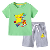 Children Pokemon Pikachu Tshirts & Shorts Short Sleeve Shorts Suit Leisure Sports Neutral