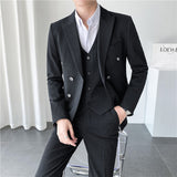 Double Brewed Seersucker Suit Men's Slim Fit Casual Formal Wear Three-Piece Suit