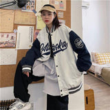 Women Varsity Baseball Jackets Colorblock Retro Cardigan Jacket Baseball Uniform Coat Female Loose