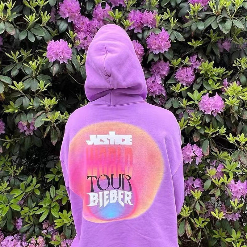 Justin Bieber Justice World Tour Hoodie Justin Bieber Casual Loose-Fitting Hoodie Sweater for Men and Women