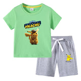 Children Pokemon Pikachu Tshirts & Shorts Cotton Short Sleeve Shorts Suit Two Neutral