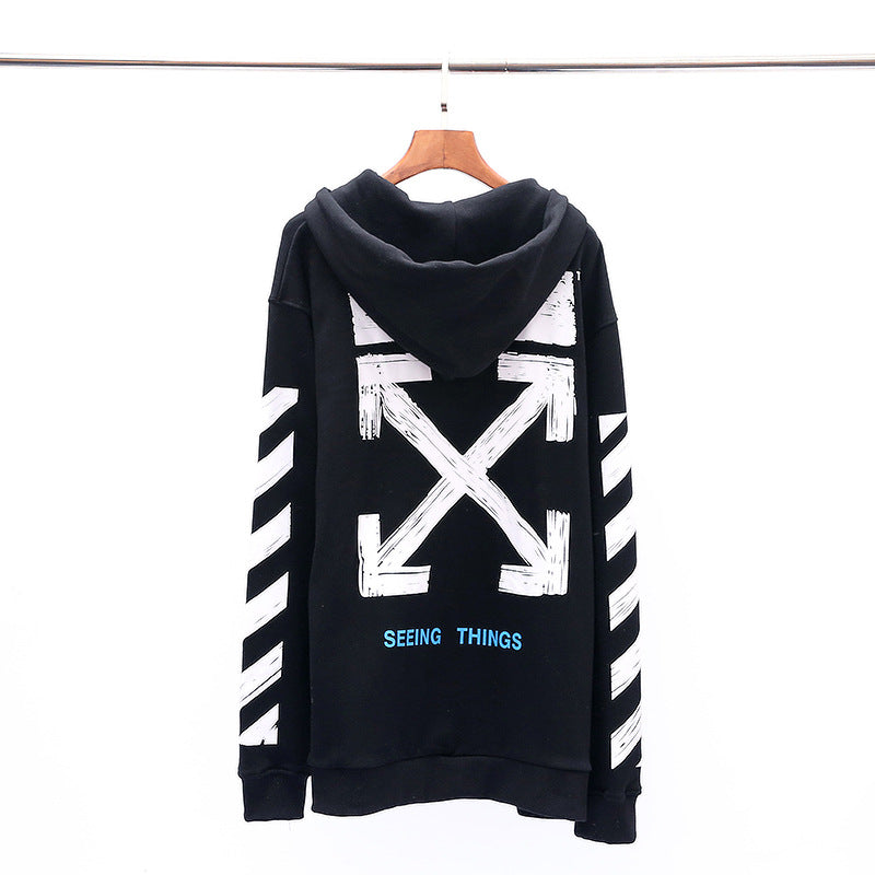 Off White Zipper Hoodie Off SATINE Arrow Pattern Cardigan Zipper Hoodie Coat