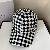 Vintage Check Baseball Cap Plaid Rhinestone