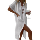 Women Bohemian Dress Women's Casual Long Sleeve Cotton Linen Shirt Dress
