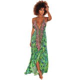 Women Exotic Dresses Summer Retro V-neck Sexy Backless Dress Printing Slip Dress