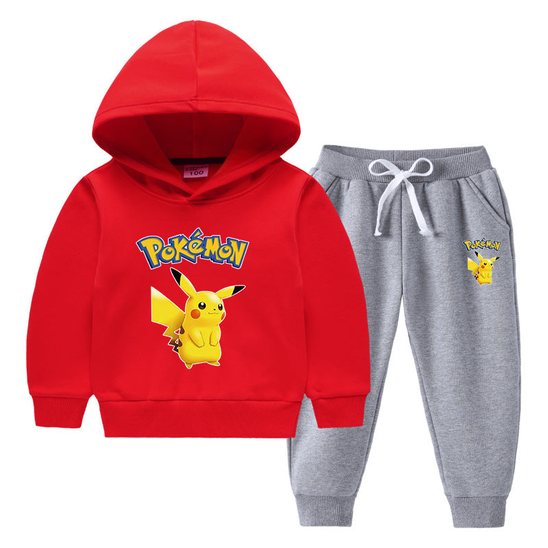 Children Pokemon Pikachu Hoodie & Pant Set Fleece Lined Padded Warm Keeping Winter Clothes Two Pieces