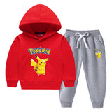 Children Pokemon Pikachu Hoodie & Pant Set Fleece Lined Padded Warm Keeping Winter Clothes Two Pieces