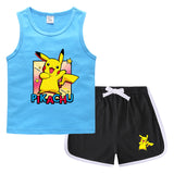 Children Pokemon Pikachu Tshirts & Shorts Sports Sweat-Absorbent Shirt Suit