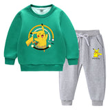 Children Pokemon Pikachu Hoodie & Pant Set Fleece Lined Padded Warm Keeping Winter Clothes Sweatershirt Suit