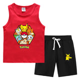 Children Pokemon Pikachu Tshirts & Shorts Summer Vest Middle Pants Sports Casual Thin Two Pieces