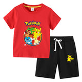 Children Pokemon Pikachu Tshirts & Shorts Cotton Short Sleeve Shorts Two Pieces