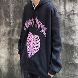 Skeleton Hoodie Retro Dark Skeleton Letter Print Loose-Fitting Hoodie