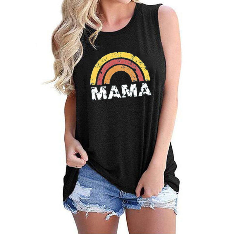 Boy Mama T Shirts Women's Vest Rainbow Mama Letter Printed round Neck Sleeveless Vest