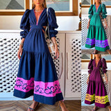 Women Bohemian Dress Spring and Autumn Hollow-out Cinched Dress