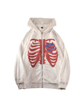 Skull Hoodie Fall/Winter Hooded Cardigan Sweater Women Loose Skull Print Zip Long Sleeve Coat