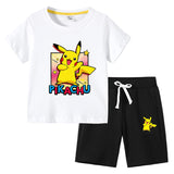 Children Pokemon Pikachu Tshirts & Shorts Cotton Children Short Sleeve Shorts Two Pieces