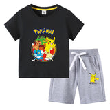 Children Pokemon Pikachu Tshirts & Shorts Cotton Short Sleeve Shorts Two Pieces