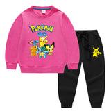 Children Pokemon Pikachu Hoodie & Pant Set Two-Piece Solid Color Cotton Sweater Set