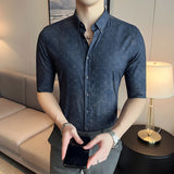 Men Shirts Floral Print Mid-Length Sleeves Shirt