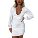 Dakota Johnson Red Mini Dress Solid Color and V-neck Long Sleeve Narrow