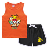 Children Pokemon Pikachu Tshirts & Shorts Vest Casual Sports Sweat-Absorbent Suit