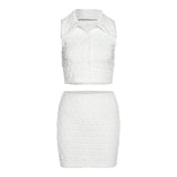 Women Top & Skirt 2 Piece Set Spring and Summer Single-Breasted Lapel Sleeveless T-shirt Hip Skirt Suit