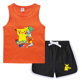 Children Pokemon Pikachu Tshirts & Shorts Casual Sports Sweat-Absorbent Suit Neutral