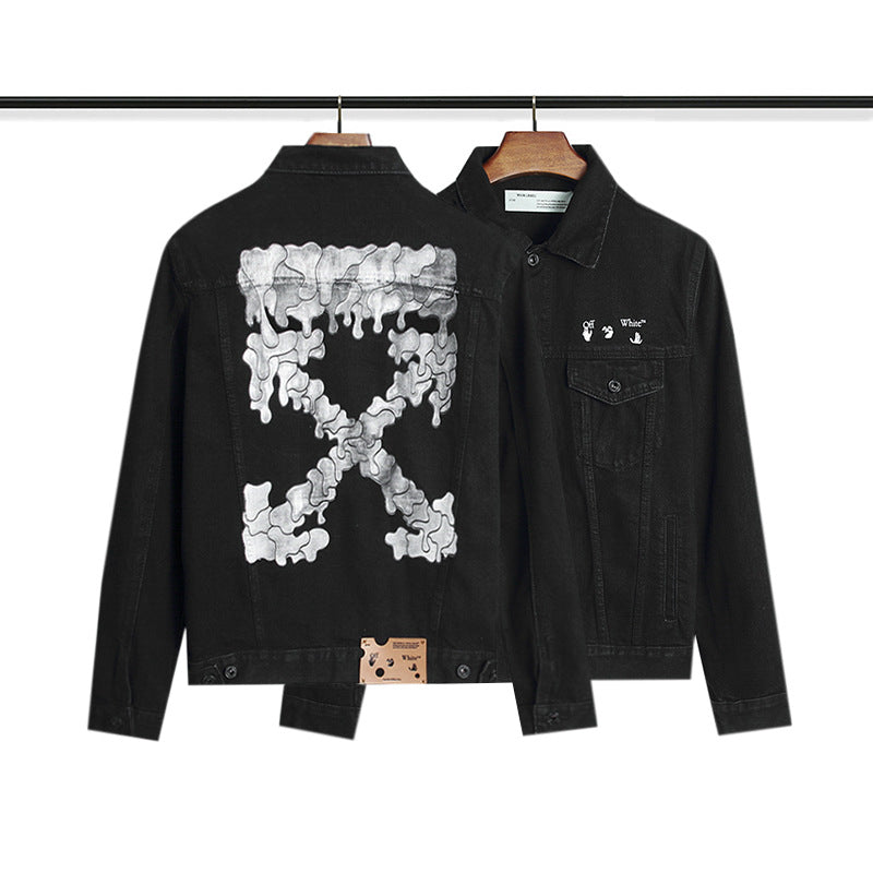 Off White Winter Coat Spring and Autumn Off Melting Gradient Arrow Pattern Denim Jacket for Men and Women