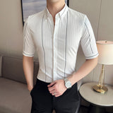 Men Shirts Slim-Fit Stretch Half-Sleeve Shirt
