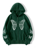 Rrr123 Hoodie Butterfly Print plus Size Loose and Hooded Cardigan Sweatshirt