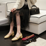Nude Block Heel Sandals Vintage Patent Leather Mary Jane Shoes