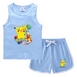 Children Pokemon Pikachu Tshirts & Shorts Casual Sports Sweat-Absorbent Suit Neutral